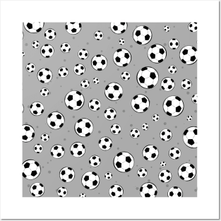 Football / Soccer Ball Seamless Pattern - Grey Background Posters and Art